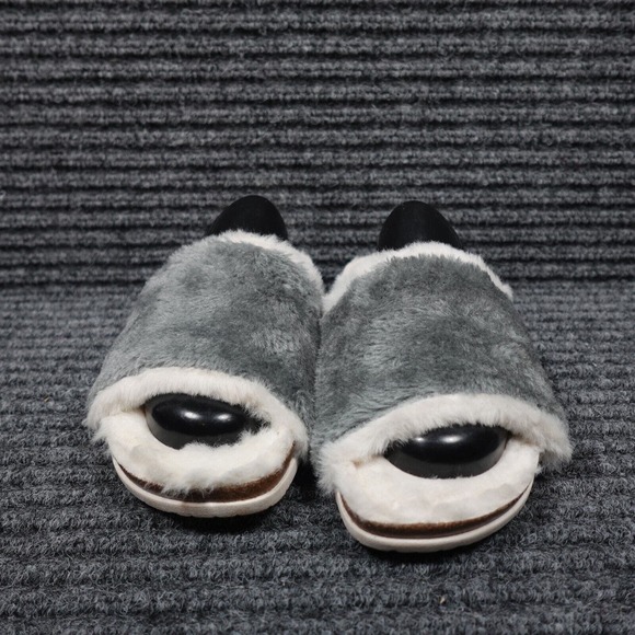Earth Origins Slipper Womens 6 Olli Frost Grey Faux Fur Slide Soft Comfort Fluff - Picture 4 of 14